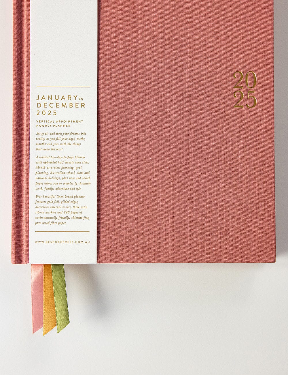 2025 Vertical Linen Bound Planner - Tea Rose