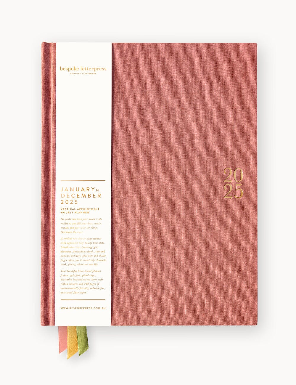 2025 Vertical Linen Bound Planner - Tea Rose