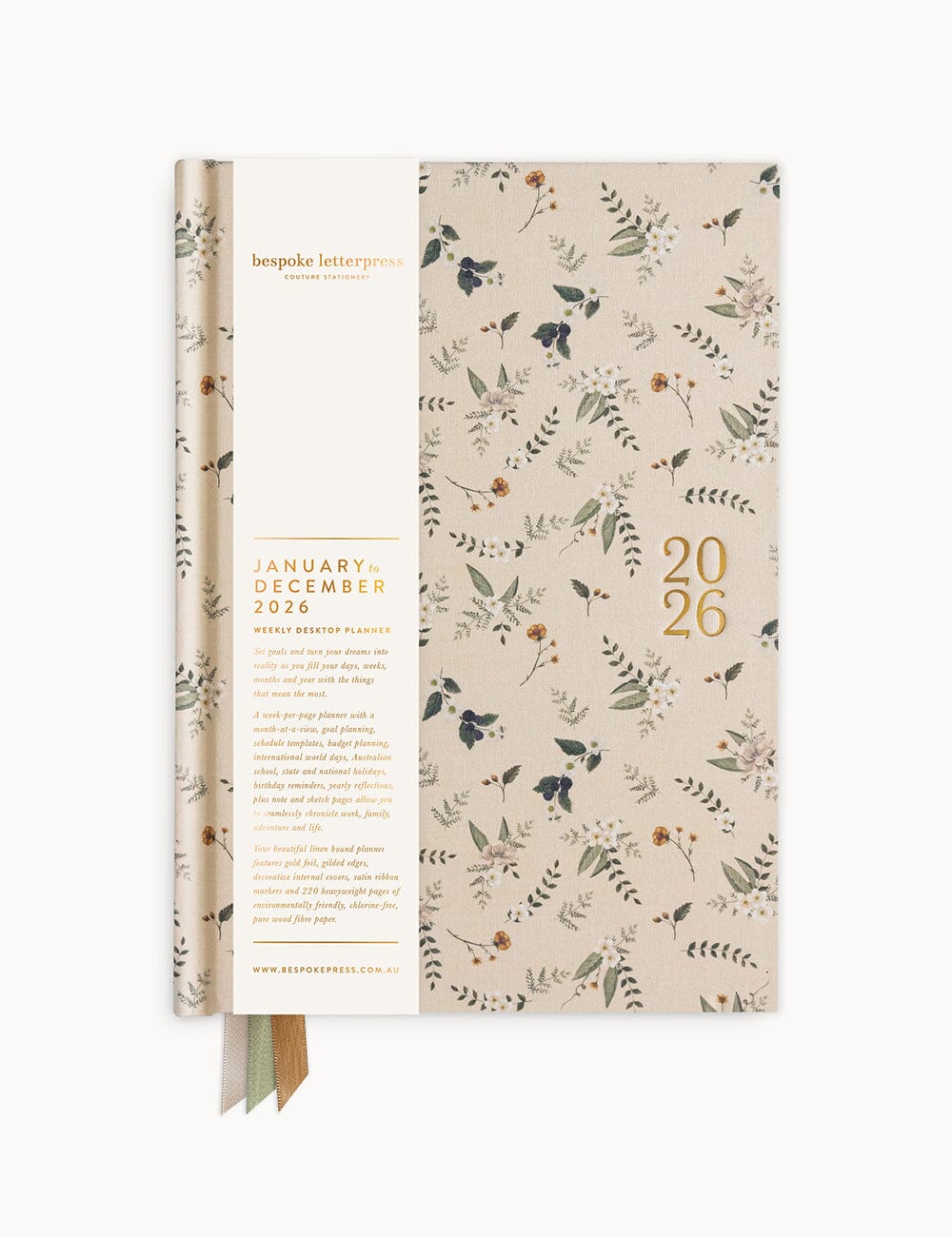 Bespoke Letterpress |  2026 Desktop Linen Bound Planner - Button Fern