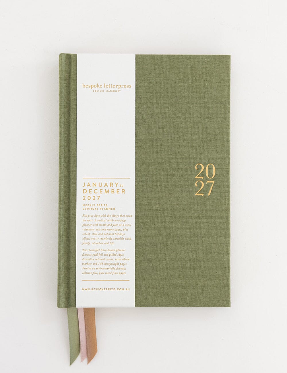 Bespoke Letterpress | 2027 Petite Vertical Planner - Laurel Green