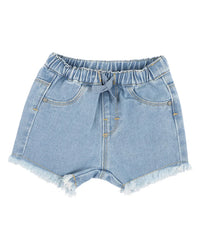 Fox & Finch | Girls Denim Shorts with Smiley Badge