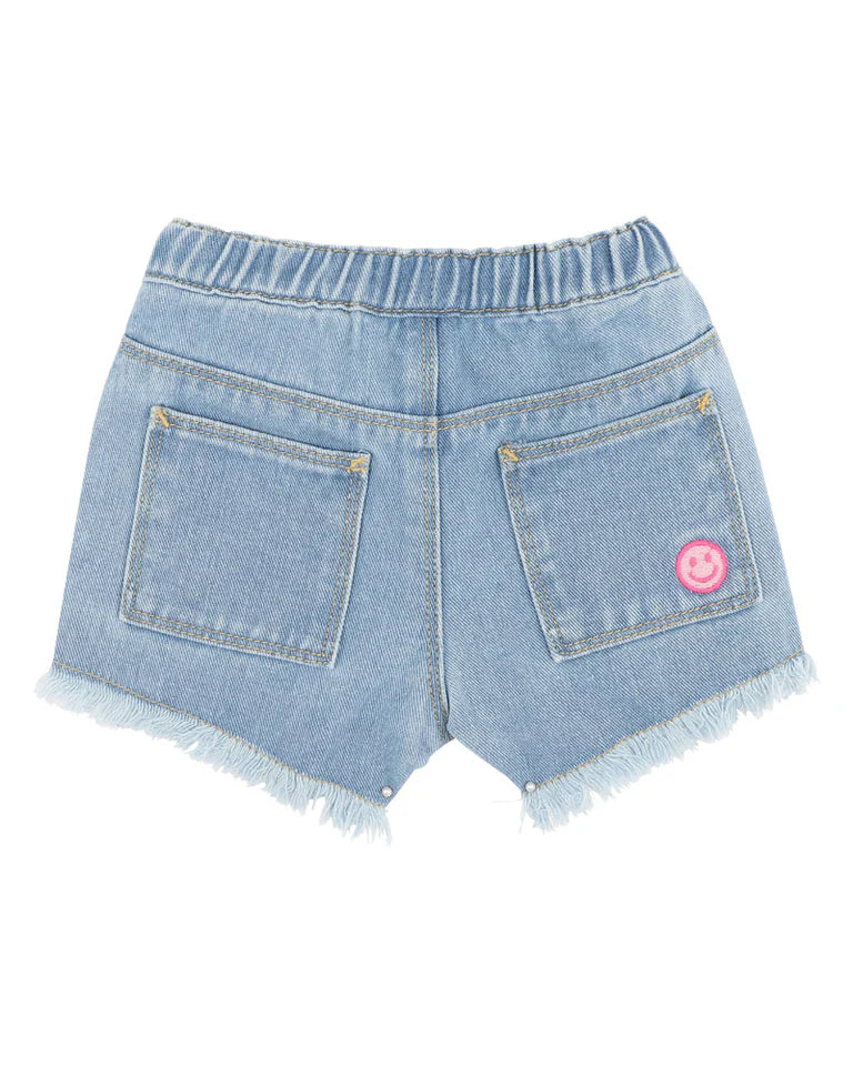Fox & Finch | Girls Denim Shorts with Smiley Badge