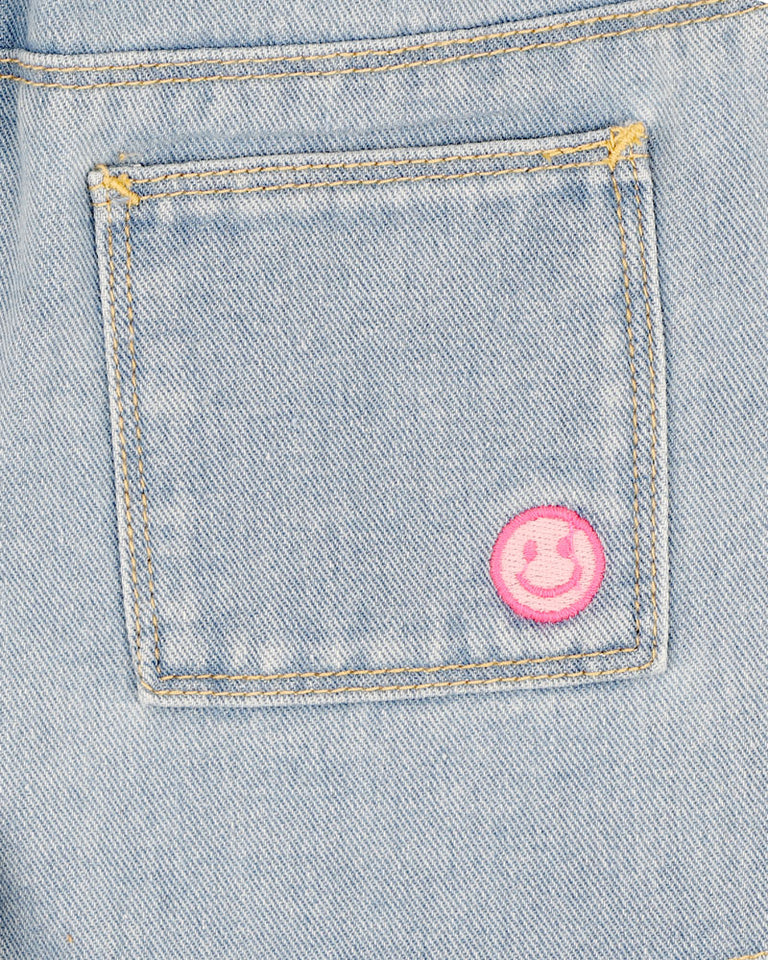 Fox & Finch | Girls Denim Shorts with Smiley Badge