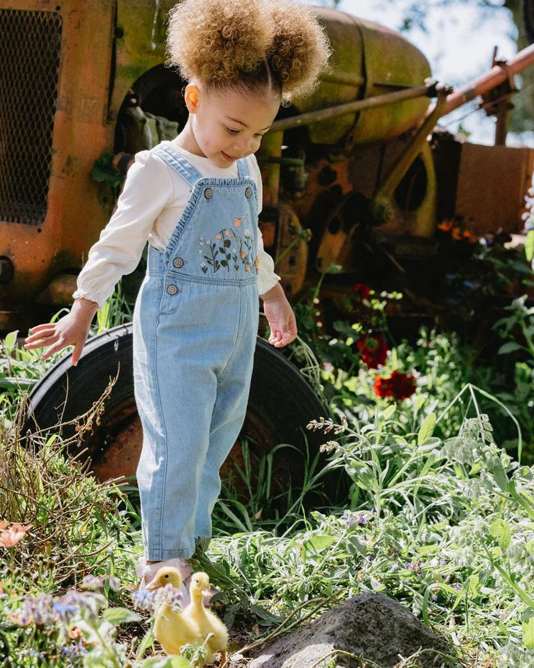 Fox & Finch | Botanica Embroidered Overalls - Washed Denim