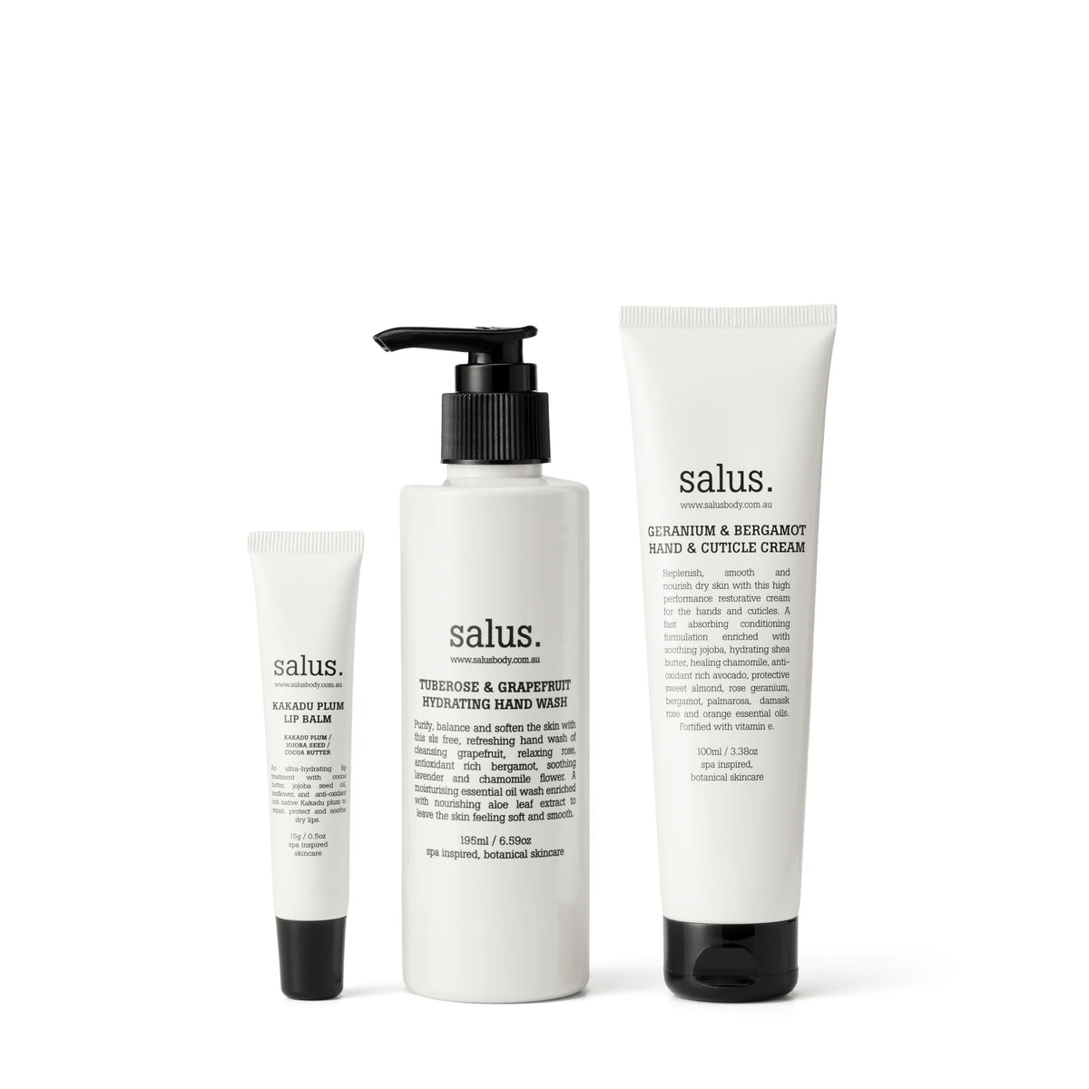 Hand wash, hand cream and lip balm set gift pack Salus