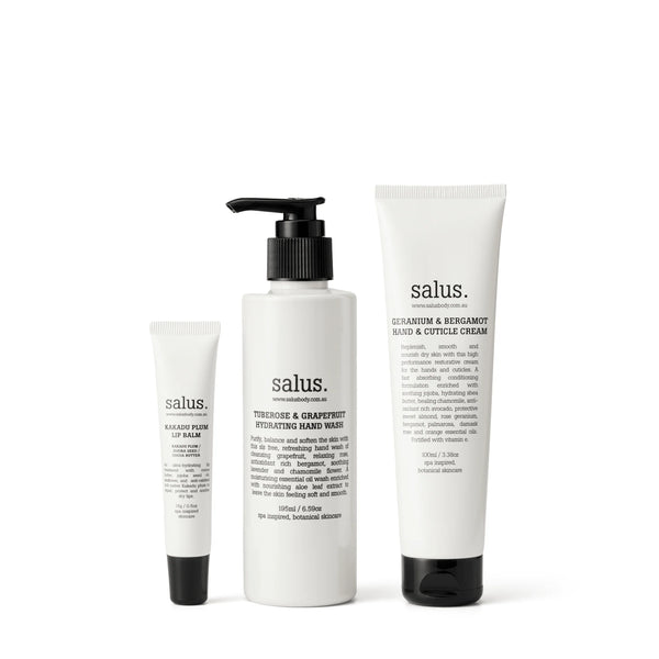 Hand wash, hand cream and lip balm set gift pack Salus