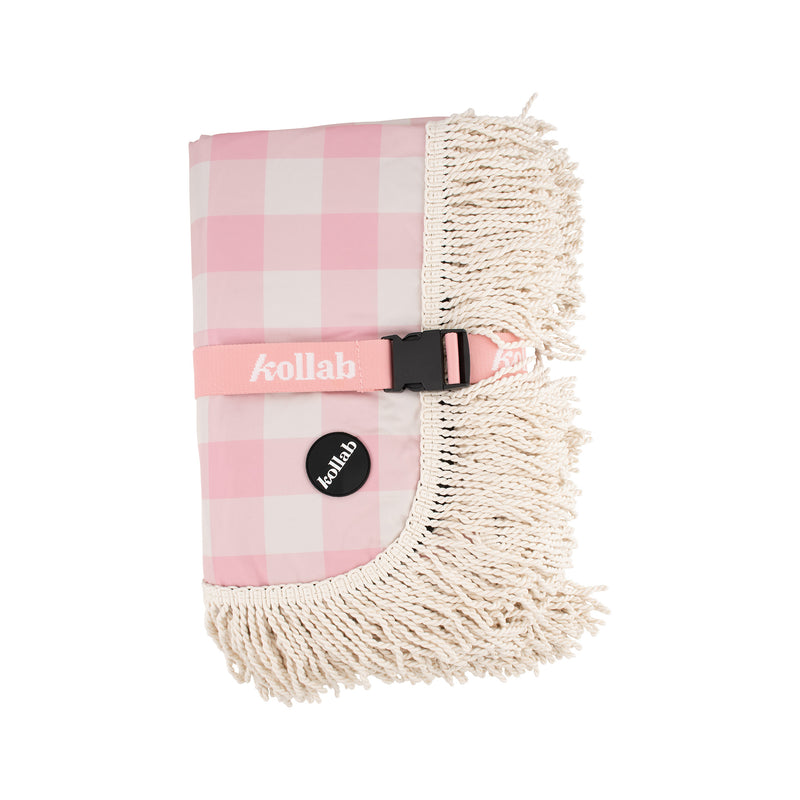 Kollab | Holiday Fringed Picnic Mat - Candy Pink Check