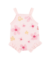 Pink floral bodysuit with frill on leg