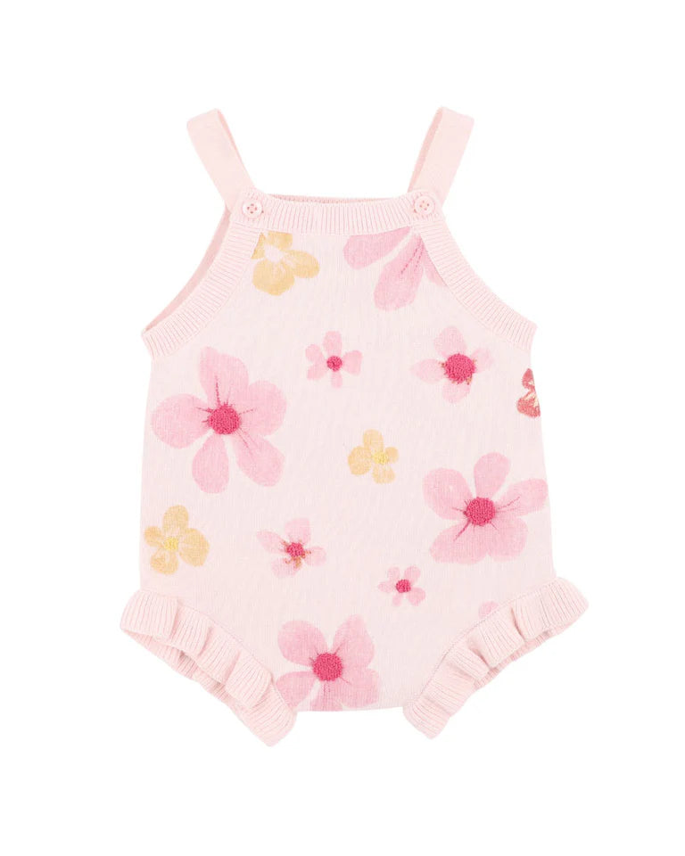 Pink floral bodysuit with frill on leg