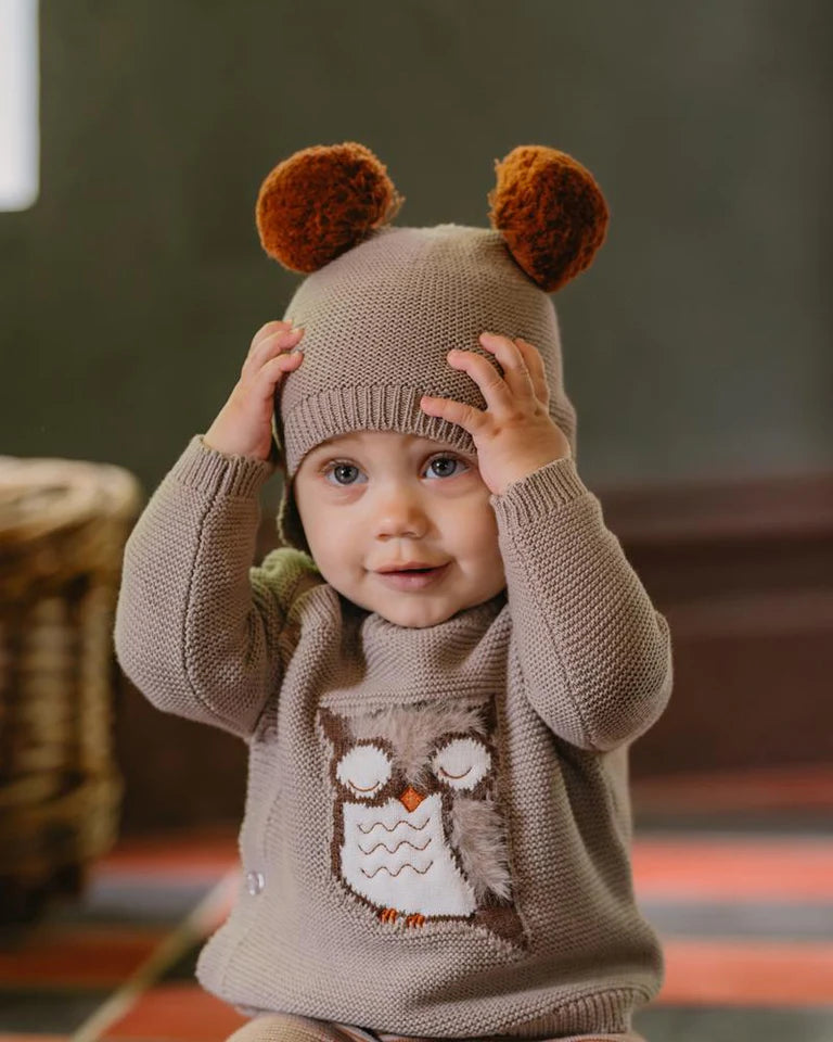 Bebe | Eli Mocha Pom-Pom Knitted Beanie