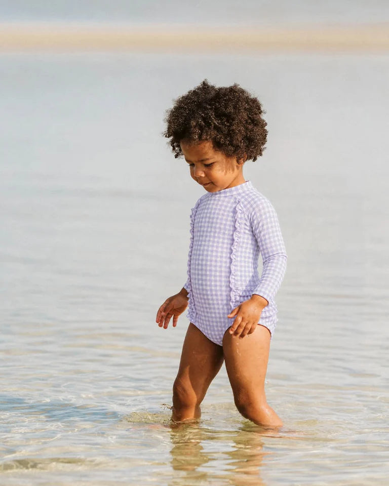 Minihaha Swim | Lilac Gingham LS Sunsuit