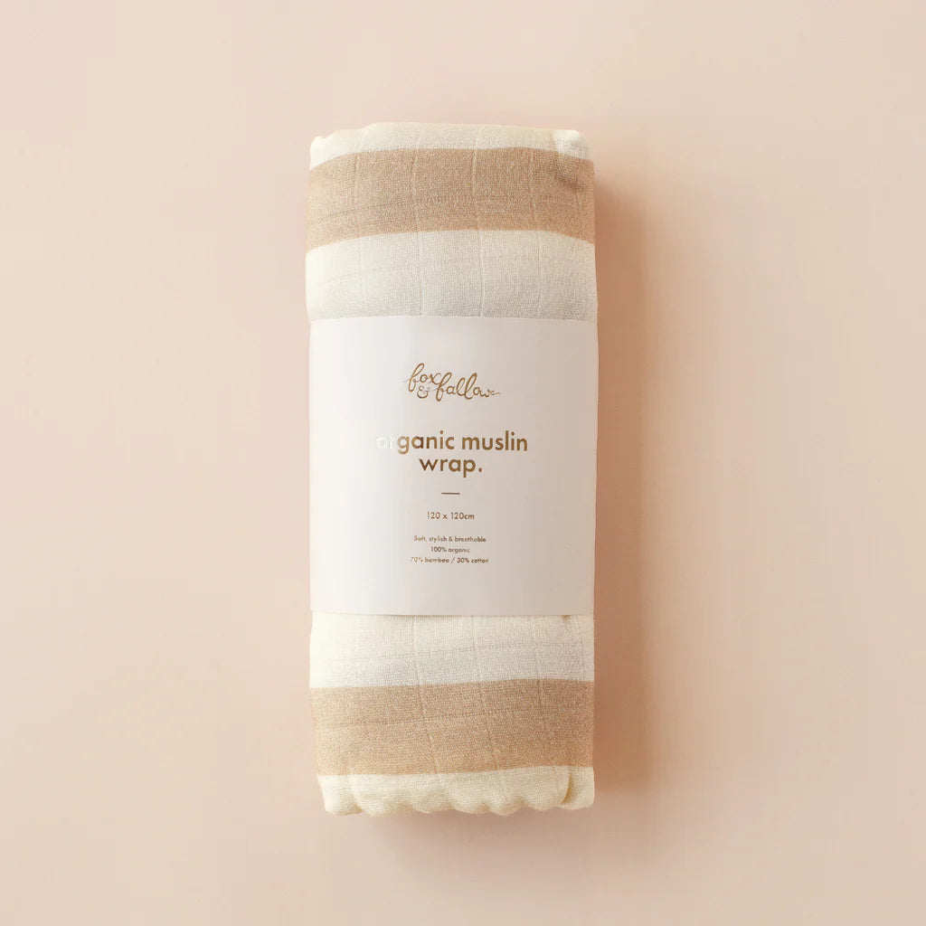 Fox & Fallow | Coffee Stripe Organic Muslin Wrap / Swaddle