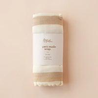 Fox & Fallow | Coffee Stripe / Caramel Check Organic Muslin Wrap Set