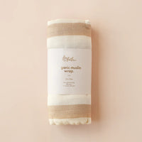 Fox & Fallow | Coffee Stripe / Caramel Check Organic Muslin Wrap Set