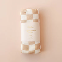 Fox & Fallow | Coffee Stripe / Caramel Check Organic Muslin Wrap Set