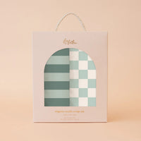Fox & Fallow | Sage Stripe / Sage Check Organic Muslin Wrap Set