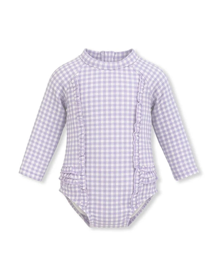 Minihaha Swim | Lilac Gingham LS Sunsuit