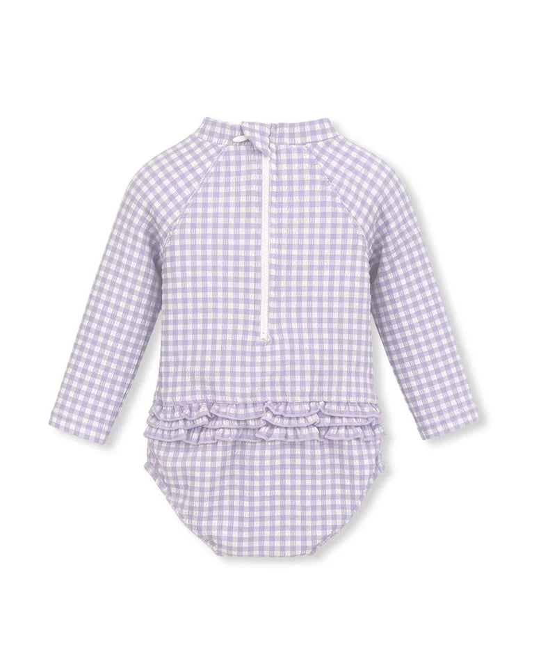 Minihaha Swim | Lilac Gingham LS Sunsuit