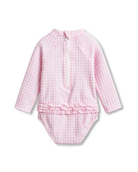 Minihaha Swim | Pink Gingham LS Sunsuit