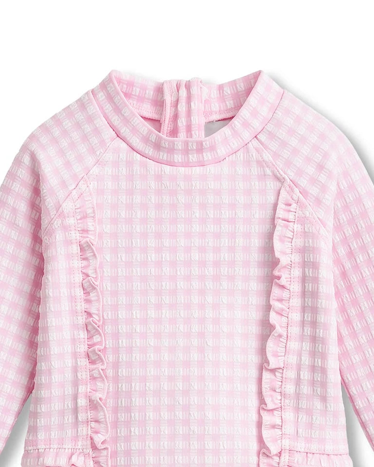 Minihaha Swim | Pink Gingham LS Sunsuit