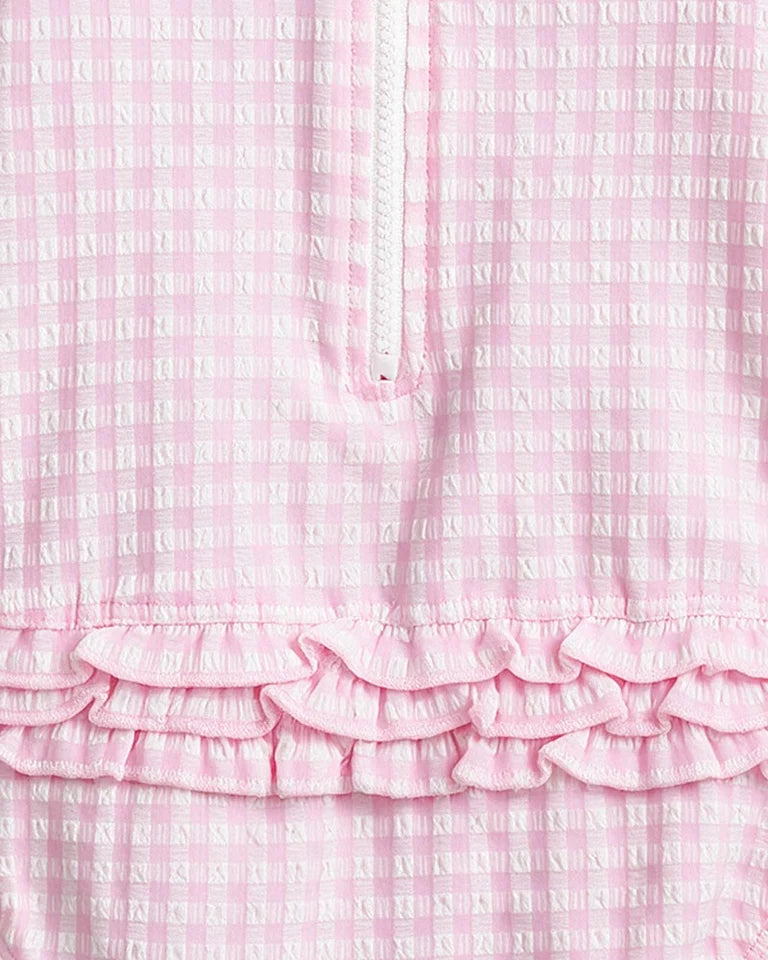 Minihaha Swim | Pink Gingham LS Sunsuit