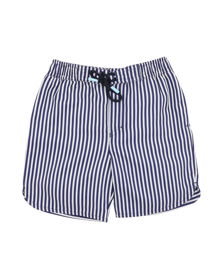 Minihaha Swim | Boys Stripe Board Shorts - Navy