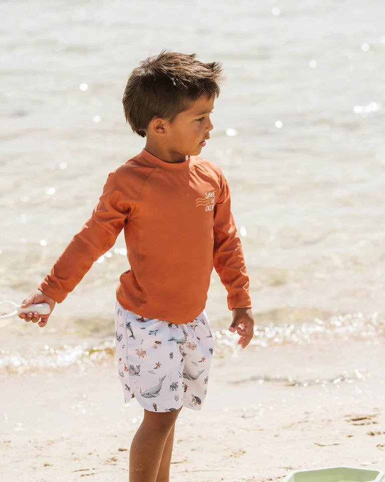 Minihaha Swim | Harvey Long-Sleeved Rash Top - Orange
