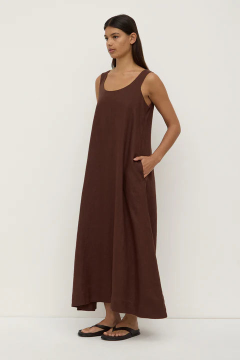 Assembly Label | Maree Linen Midi Dress - Espresso