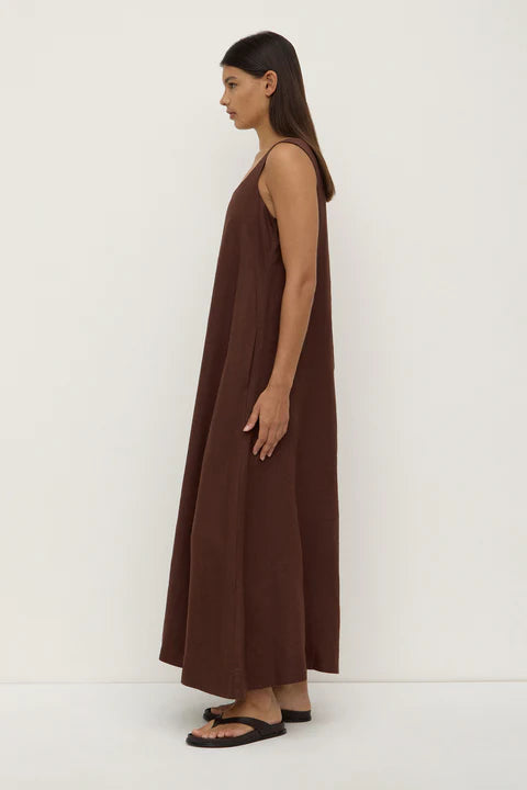 Assembly Label | Maree Linen Midi Dress - Espresso