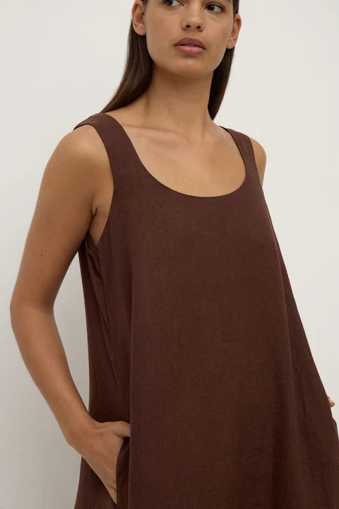Assembly Label | Maree Linen Midi Dress - Espresso