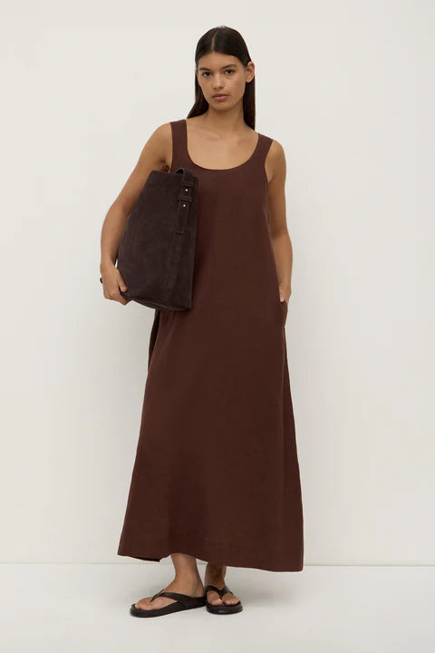 Assembly Label | Maree Linen Midi Dress - Espresso