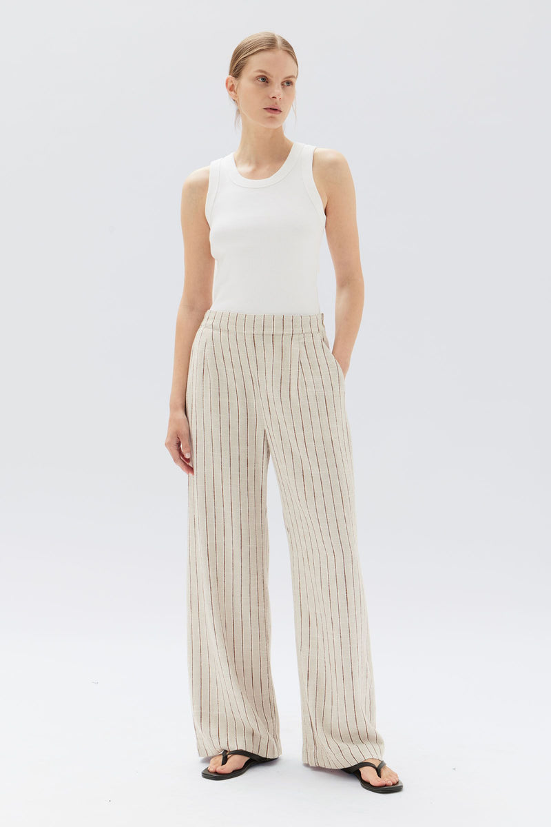 Assembly Label | Neva Linen Trouser - Oat Stripe