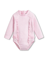 Minihaha Swim | Pink Gingham LS Sunsuit