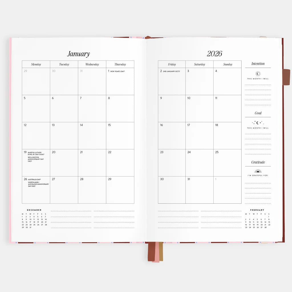 Fox + Fallow | 2026 A5 Vertical Planner - Burgundy Stripe