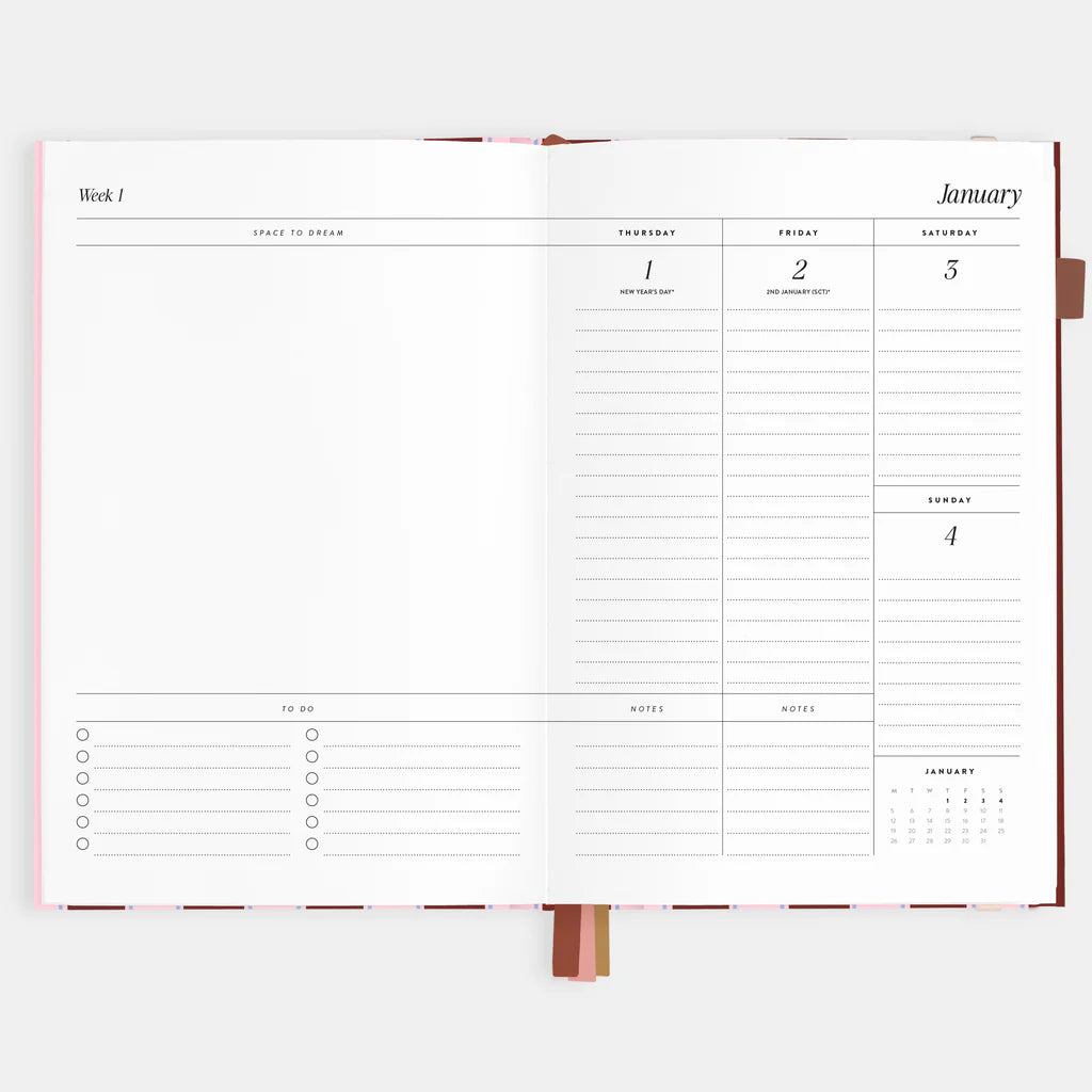 Fox + Fallow | 2026 A5 Vertical Planner - Burgundy Stripe
