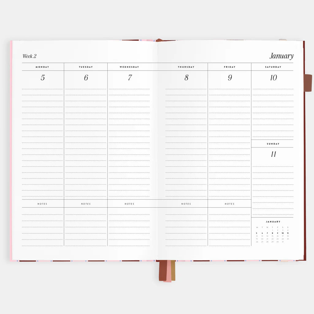 Fox + Fallow | 2026 A5 Vertical Planner - Burgundy Stripe