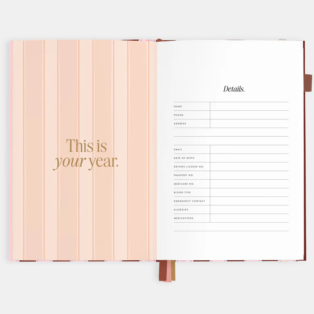 Fox + Fallow | 2026 A5 Vertical Planner - Burgundy Stripe