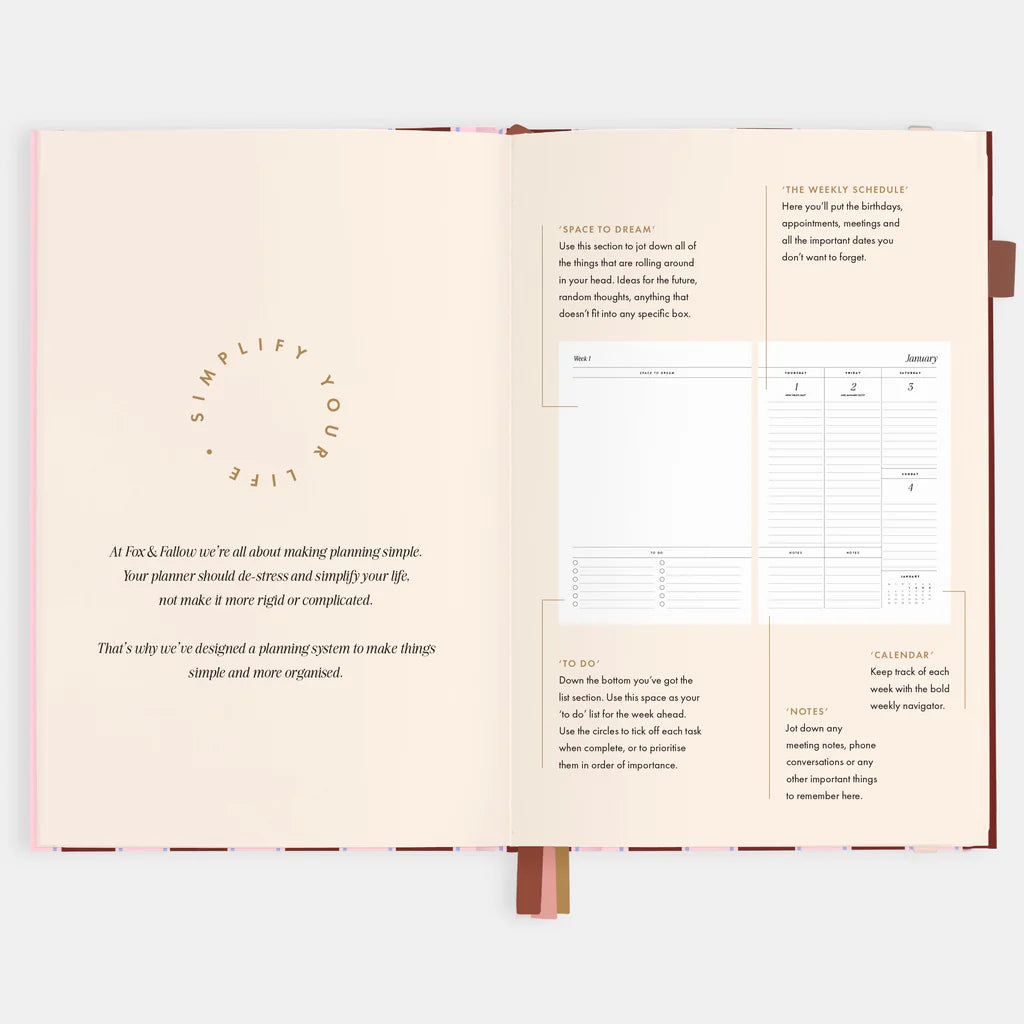 Fox + Fallow | 2026 A5 Vertical Planner - Burgundy Stripe