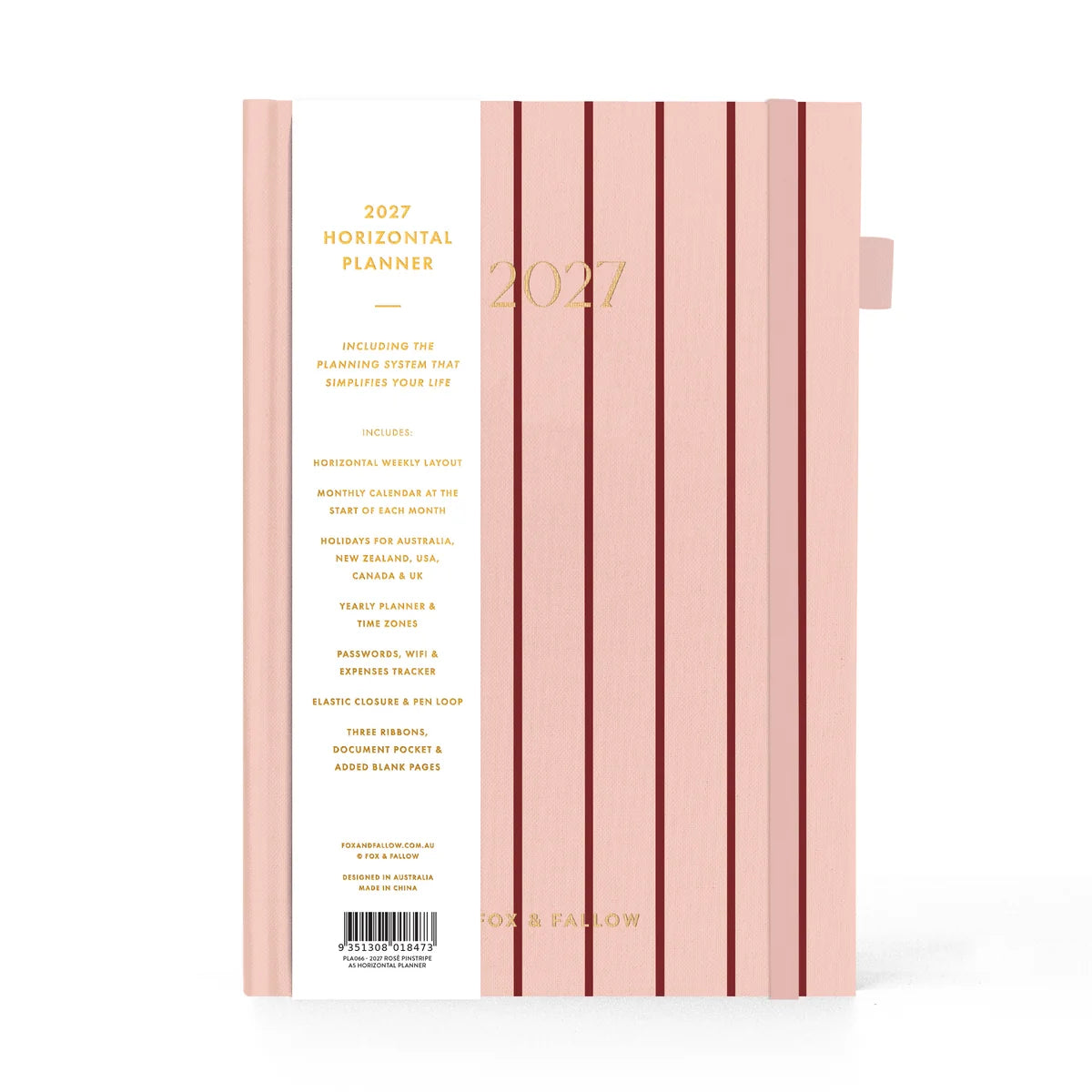 Fox & Fallow |  2027 A5 Horizontal Planner - Rosé Pinstripe