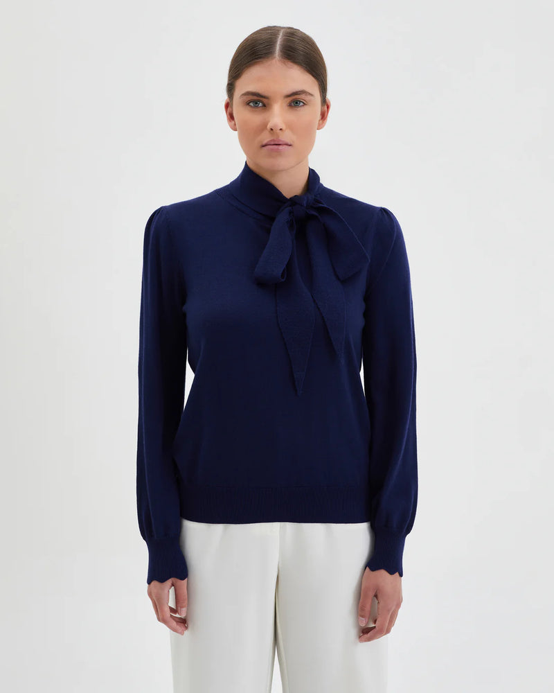 Iris & Wool | Jacqueline Bow Sweater - Navy