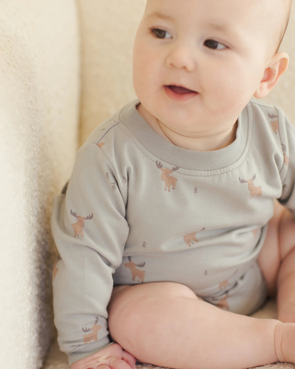 Quincy Mae | Crewneck Bubble Romper - Blue Moose