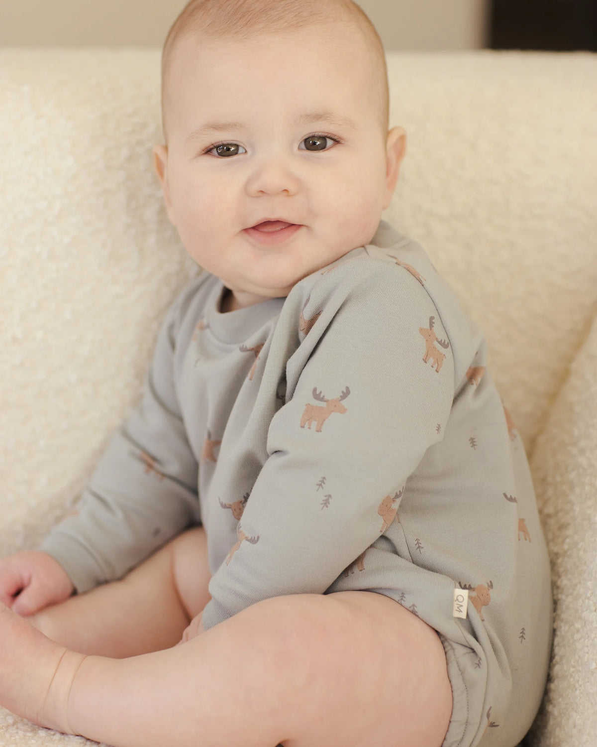 Quincy Mae | Crewneck Bubble Romper - Blue Moose