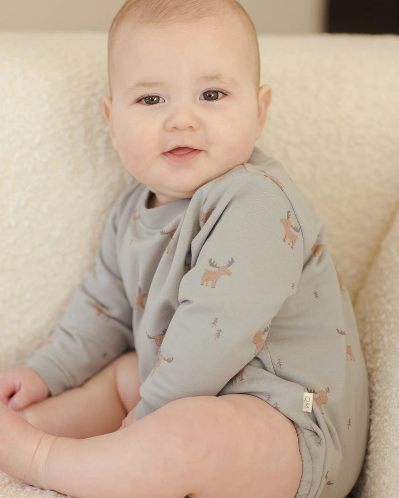 Quincy Mae | Crewneck Bubble Romper - Blue Moose
