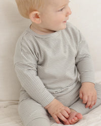 Quincy Mae | Drawstring Pant - Sage Micro Stripe