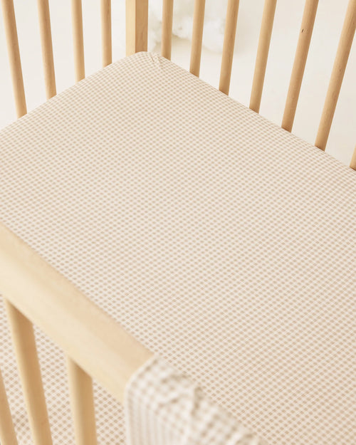 Quincy Mae | Oat Gingham - Bamboo Cot Sheet