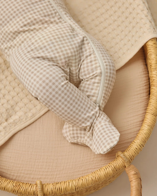 Quincy Mae | Bamboo Zip Footie - Oat Gingham