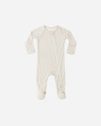 Quincy Mae | Bamboo Zip Footie - Oat Gingham