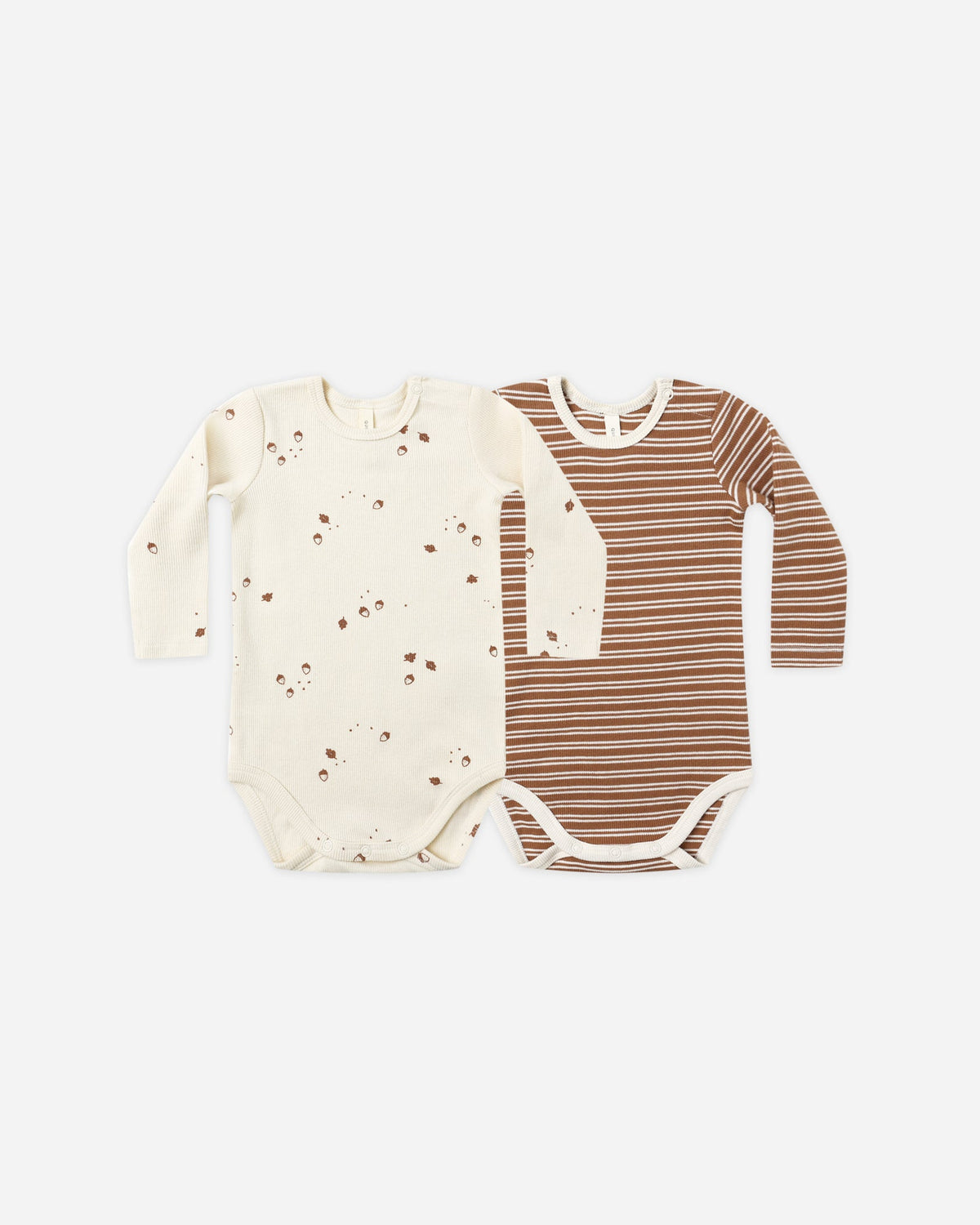 Quincy Mae | Ribbed Bodysuit; 2 Pack Cedar- Micro Stripe & Acorns