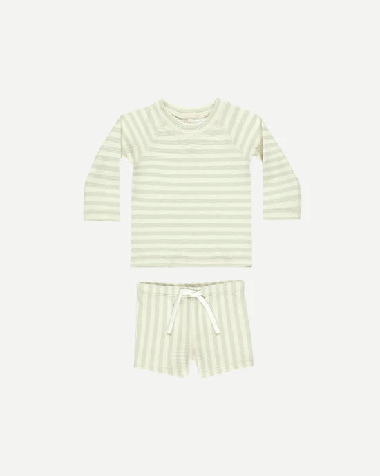 Quincy Mae | Finn Rashguard + Short Set - Mint Stripe