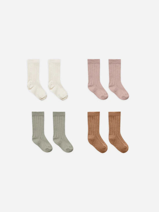 Quincy Mae | Socks, Set Of 4 || Natural, Mauve, Basil, Cinnamon